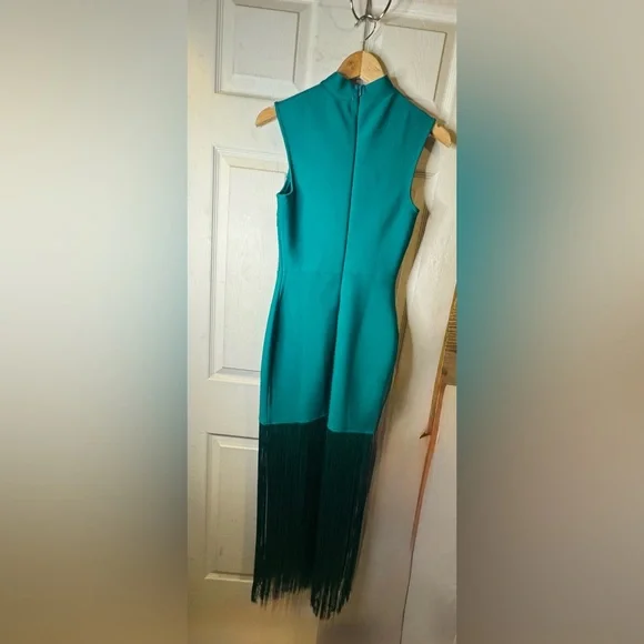 NWOT StyleByGG Emerald Green Bandage Fringe Maxi Dress -Sculpting Bodycon Size L - Picture 11 of 14